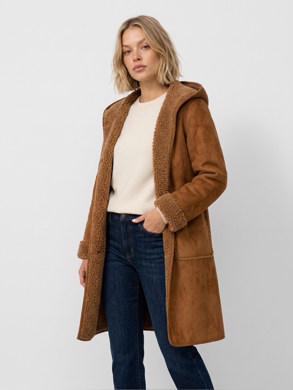 Michael kors Faux Shearling Lined Hooded
Faux Suede Coat Size Medium